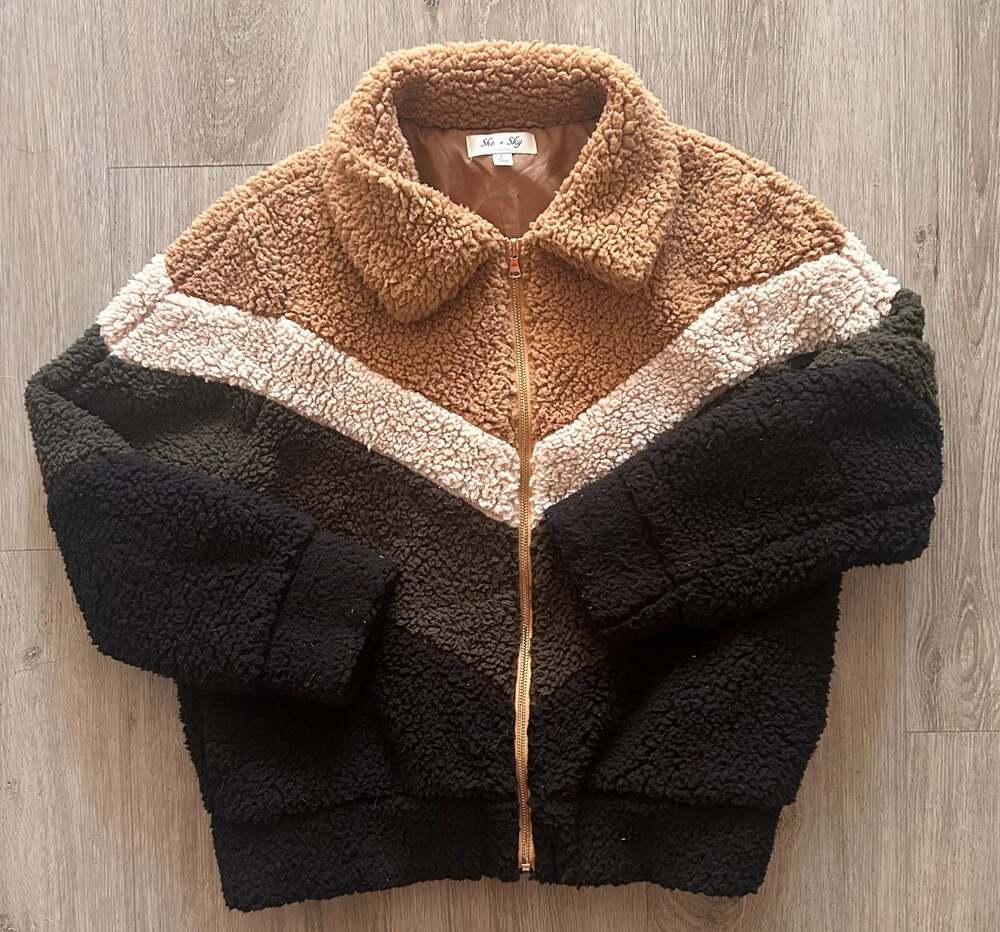 She + Sky Colorblock Sherpa Full-Zip Teddy Jacket